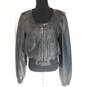 I.N.C. Misses Black Genuine Leather Crop Jacket